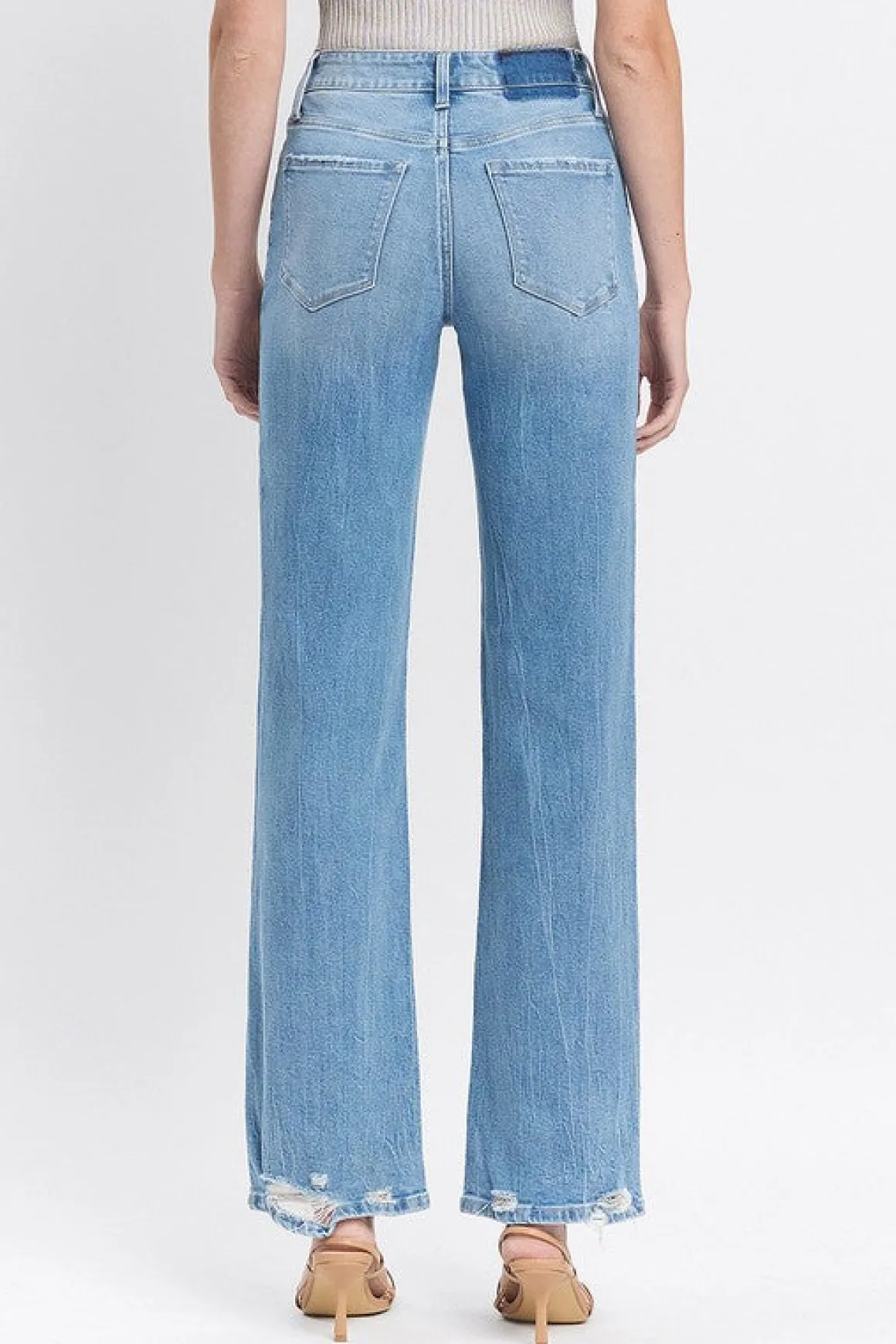 Ryker High Rise Distressed Slim Wide Leg Jeans Medium Wash