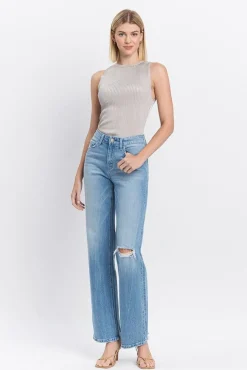 Ryker High Rise Distressed Slim Wide Leg Jeans Medium Wash