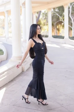 Sadie Sleeveless Cut Out Mesh Midi Dress Black