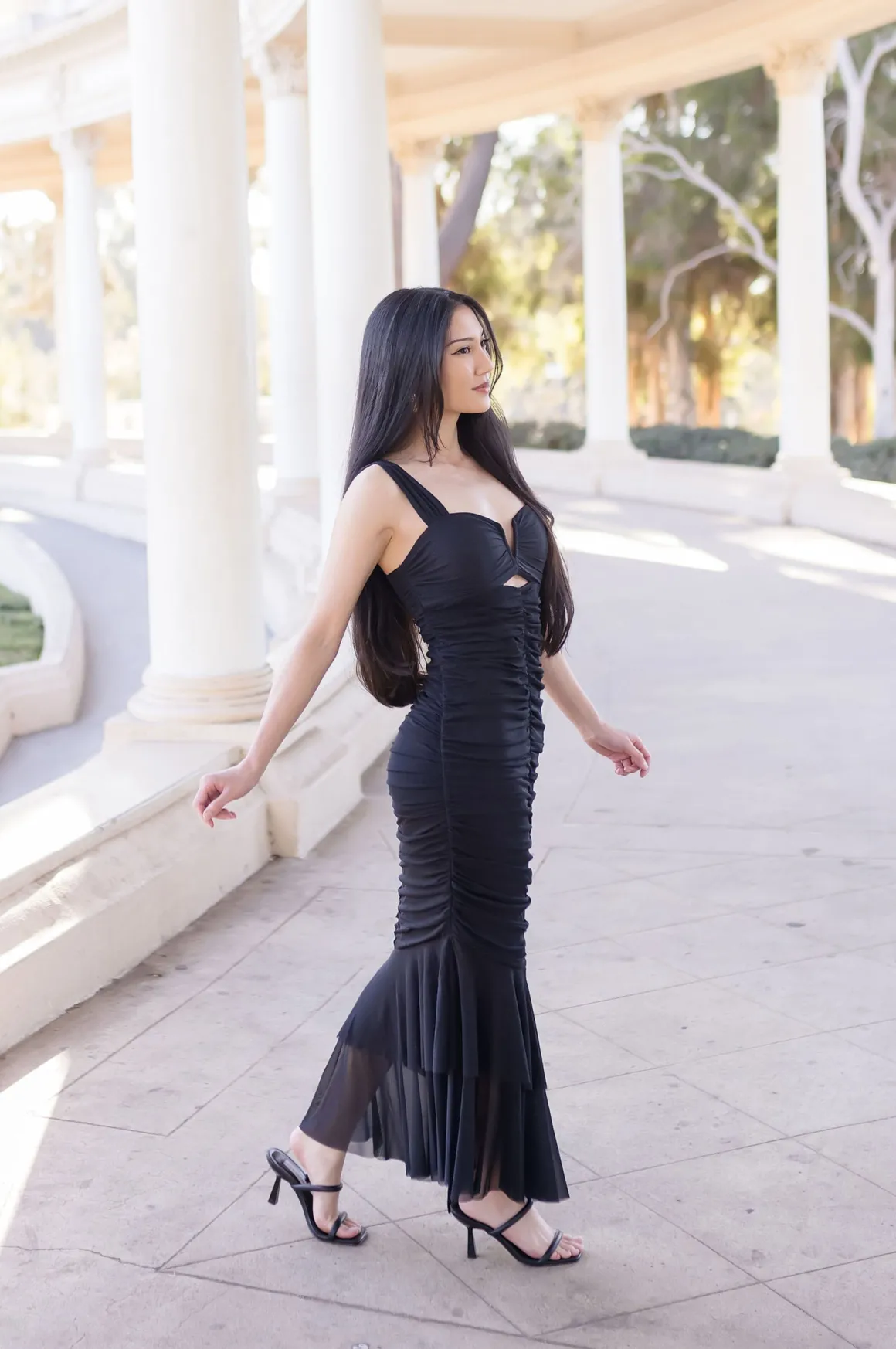 Sadie Sleeveless Cut Out Mesh Midi Dress Black