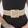 Salena Square Buckle Straw Waist Belt Tan