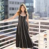Samantha Sleeveless Contrast Linen Midi Dress Black