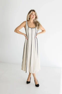 Samantha Sleeveless Contrast Linen Midi Dress Natural