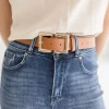 Sarah Double Metal Buckle Vegan Leather Belt Brown