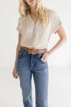 Sarah Double Metal Buckle Vegan Leather Belt Brown