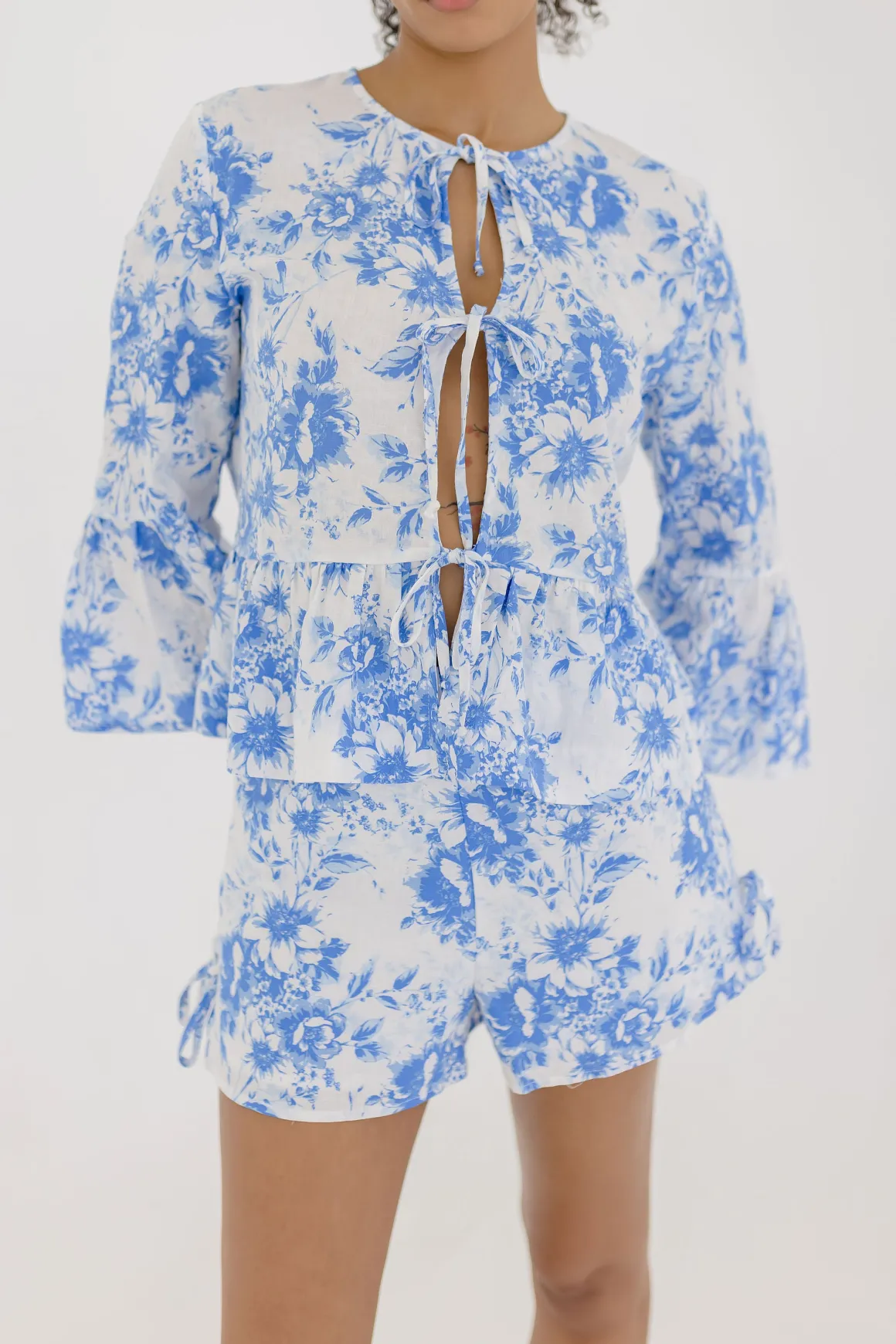 Savi High Waist Floral Print Shorts Blue