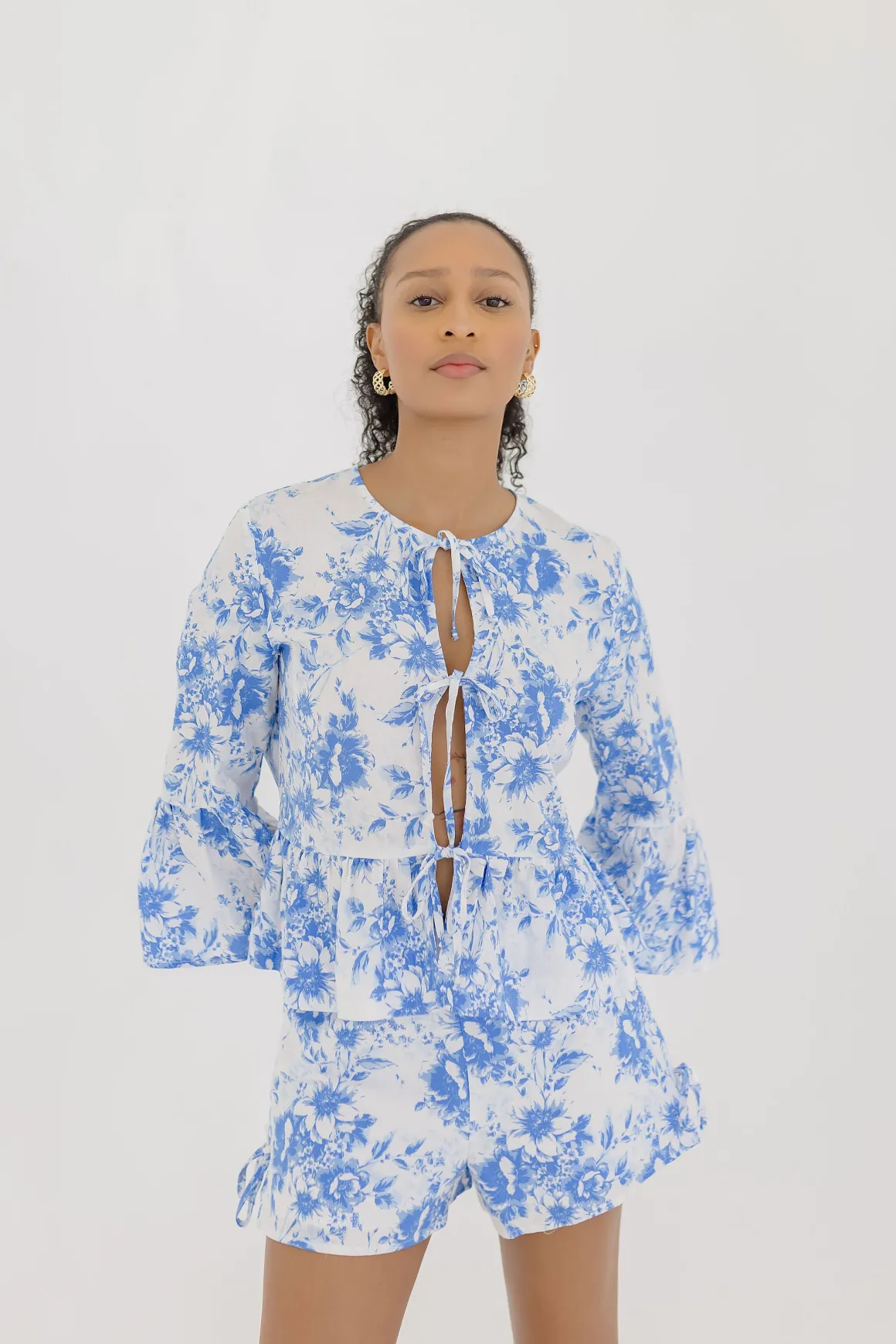 Savi High Waist Floral Print Shorts Blue