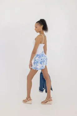 Savi High Waist Floral Print Shorts Blue