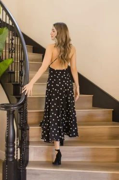 Sydney Sleeveless Back Tie Polka Dot Print Maxi Dress Black