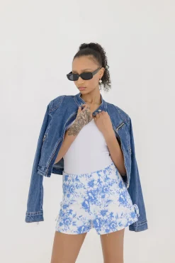 Tara Long Sleeve Moto Denim Jacket Medium Wash