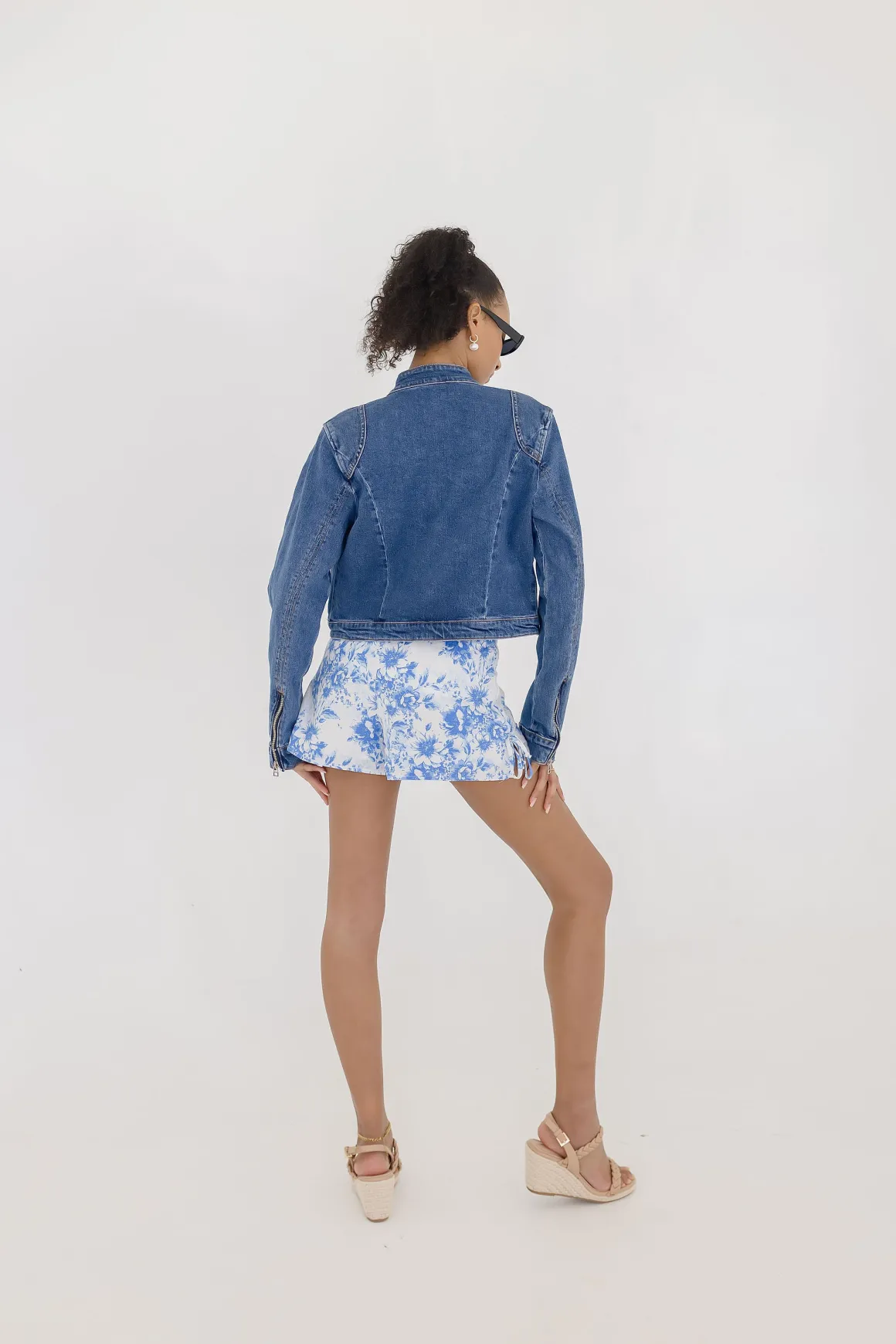 Tara Long Sleeve Moto Denim Jacket Medium Wash