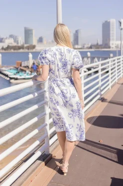 Tatiana Short Puff Sleeves Floral Print Wrap Midi Dress White