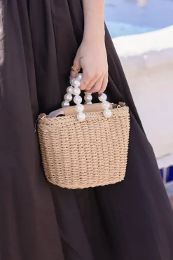 Teresa Pearl Straw Purse Taupe