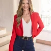 Tiana Long Sleeve Notched Lapel Crop Blazer Red
