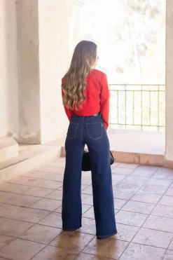 Tiana Long Sleeve Notched Lapel Crop Blazer Red
