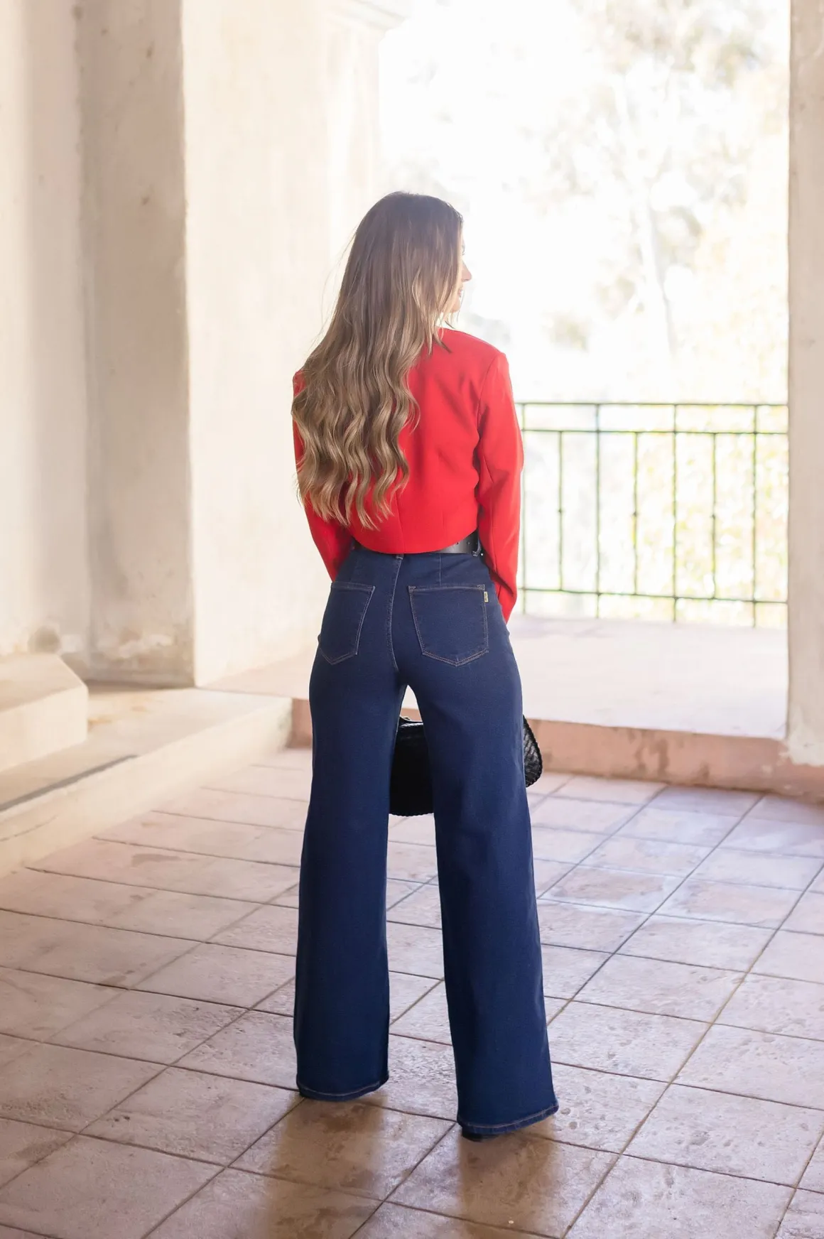 Tiana Long Sleeve Notched Lapel Crop Blazer Red