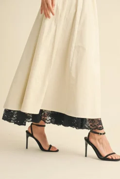 Tracy Sleeveless Halter Lace Contrast Midi Dress Ivory