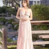 Trish Sleeveless Ruffled Back Tie Maxi Dress Pink