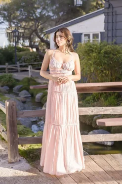 Trish Sleeveless Ruffled Back Tie Maxi Dress Pink