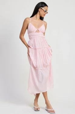 Trish Sleeveless Ruffled Back Tie Maxi Dress Pink