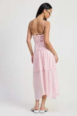 Trish Sleeveless Ruffled Back Tie Maxi Dress Pink