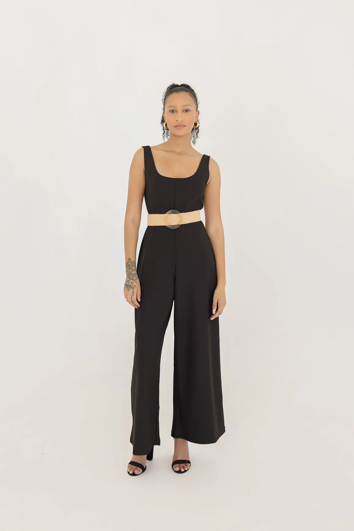 Trisha Clear Circle Buckle Straw Waist Belt Tan
