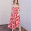 Vanessa Sleeveless Back Tie Floral Print Midi Dress Red