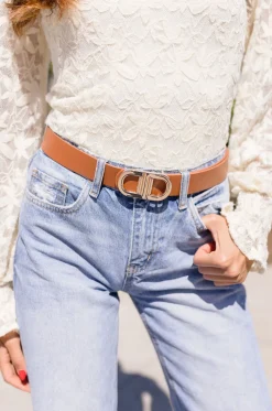 Violette Dual Metal Buckle Faux Leather Belt Brown