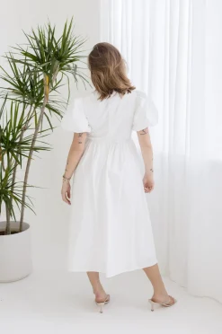 Virginia Short Puff Sleeve Bow Cut Out Midi Dress White