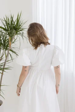Virginia Short Puff Sleeve Bow Cut Out Midi Dress White