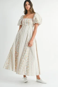 Waitlist 5/10 ♥ Jess Short Puff Sleeve Floral Print Midi Dress Peach