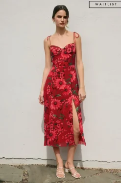 Waitlist 5/20 ♥ Aesha Sleeveless Shoulder Tie Floral Print Midi Dress Red