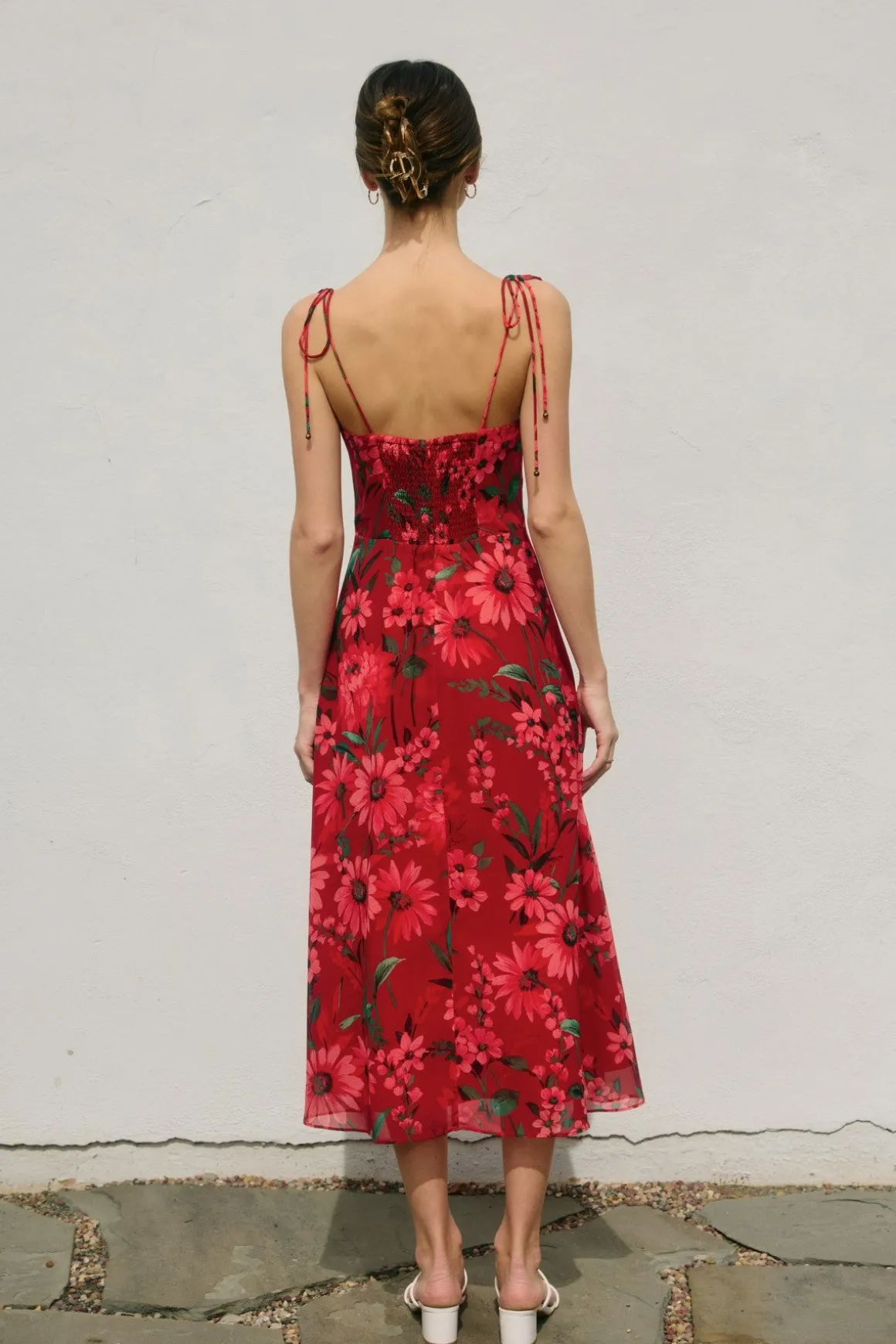 Waitlist 5/20 ♥ Aesha Sleeveless Shoulder Tie Floral Print Midi Dress Red