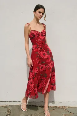Waitlist 5/20 ♥ Aesha Sleeveless Shoulder Tie Floral Print Midi Dress Red