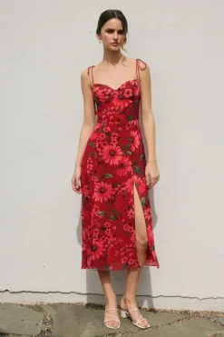 Waitlist 5/20 ♥ Aesha Sleeveless Shoulder Tie Floral Print Midi Dress Red
