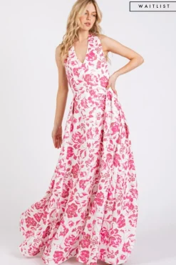 Waitlist 5/14 ♥ Alessandra Sleeveless Halter Floral Print Maxi Dress Pink