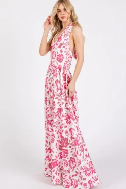 Waitlist 5/14 ♥ Alessandra Sleeveless Halter Floral Print Maxi Dress Pink