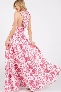 Waitlist 5/14 ♥ Alessandra Sleeveless Halter Floral Print Maxi Dress Pink