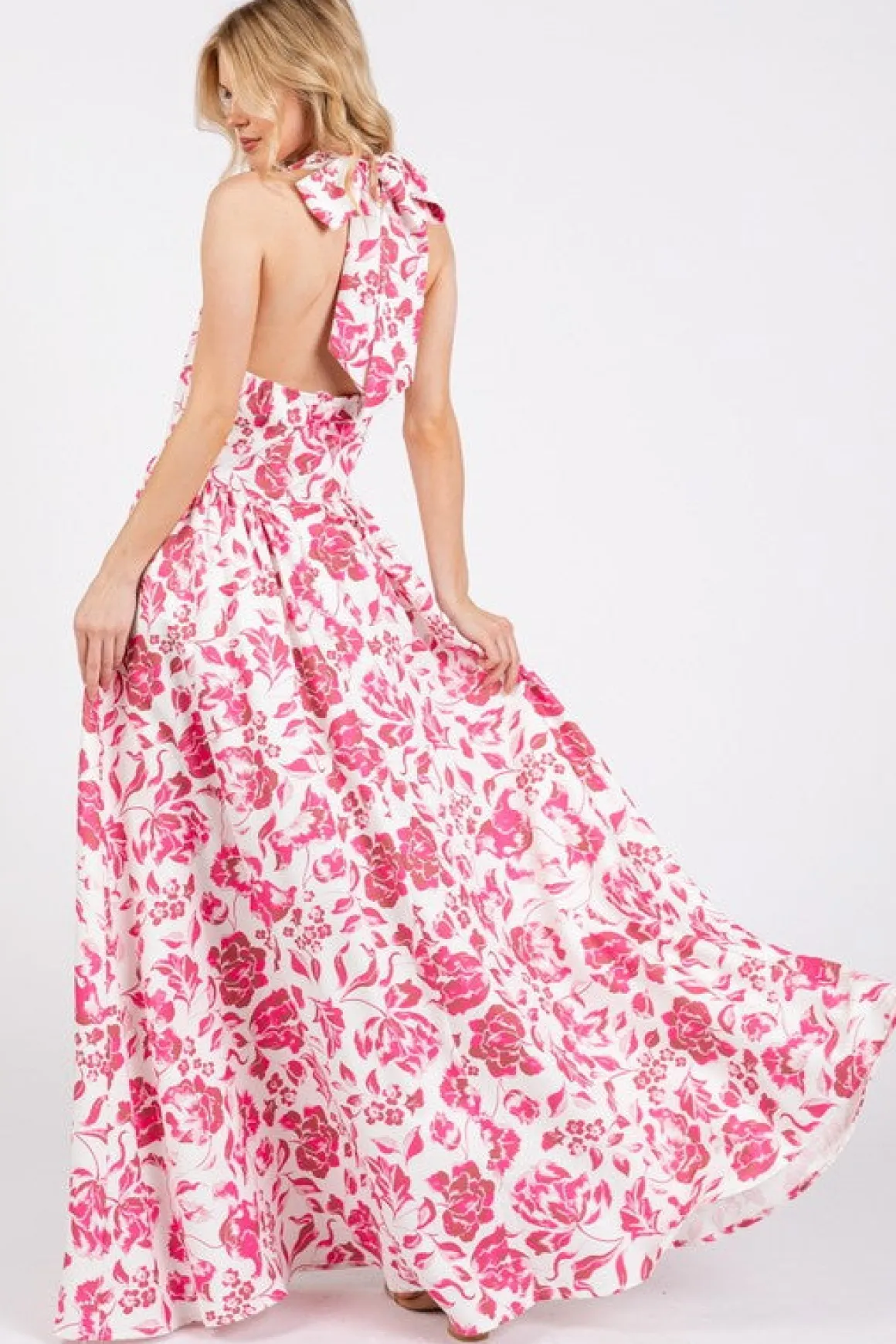 Waitlist 5/14 ♥ Alessandra Sleeveless Halter Floral Print Maxi Dress Pink