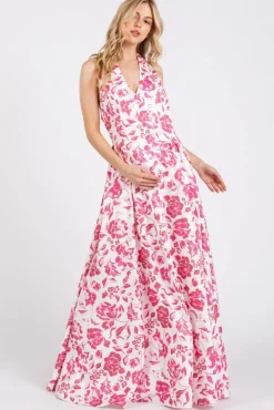 Waitlist 5/14 ♥ Alessandra Sleeveless Halter Floral Print Maxi Dress Pink
