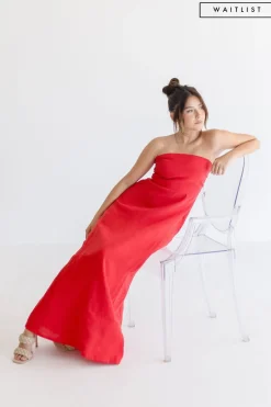 Waitlist 4/20 ♥ Ari Sleeveless Linen Maxi Dress Red