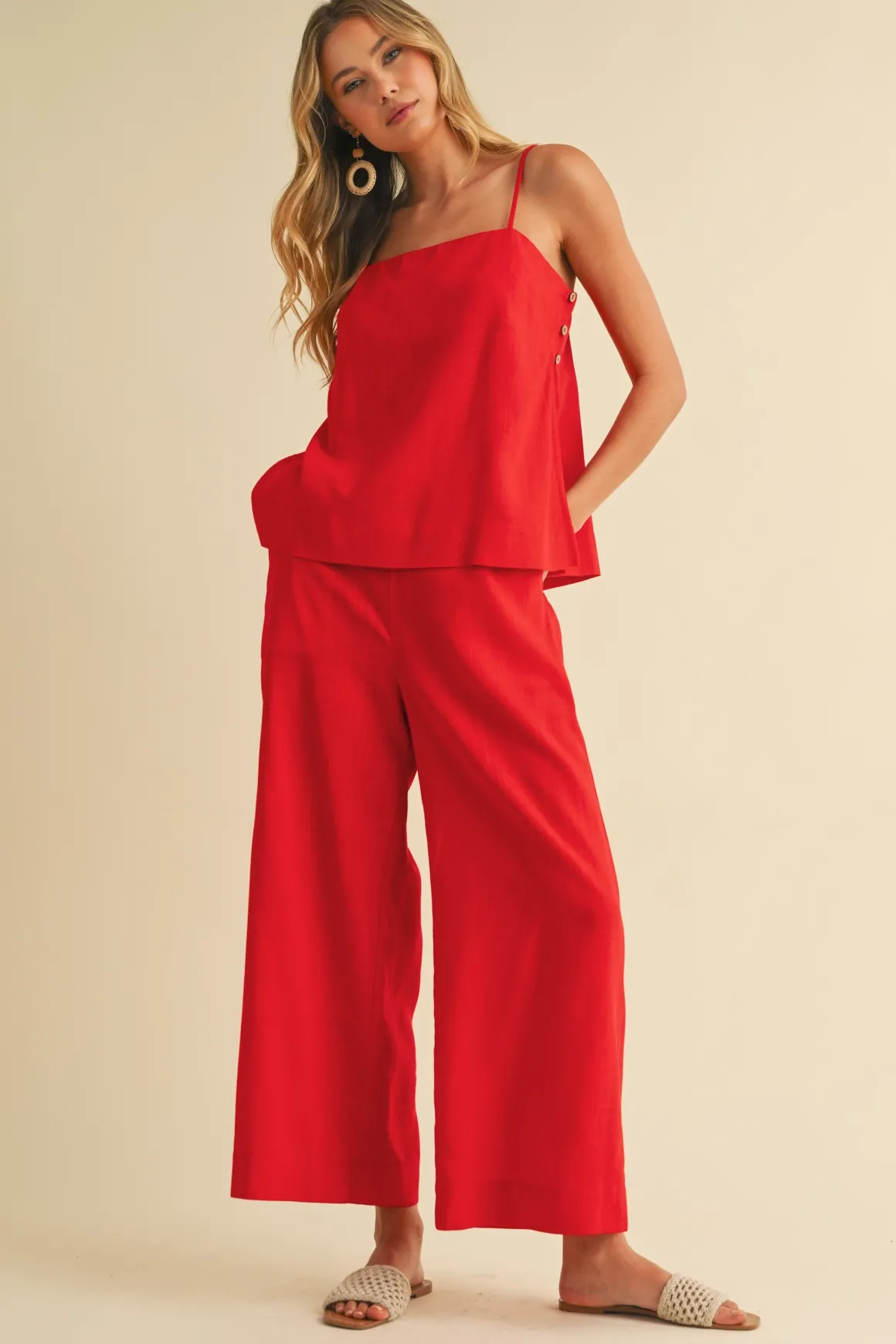 Waitlist 5/20 ♥ Callie Sleeveless Tunic Top And Wide Leg Pants Set Red