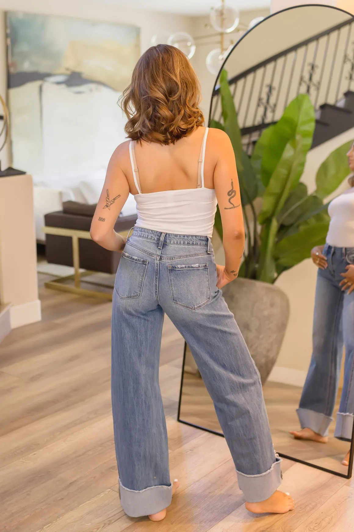 Waitlist 6/5 ♥ Carol High Rise Cuffed Wide Leg Jeans Medium Wash