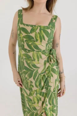 Waitlist 4/20 ♥ Cassandra Sleeveless Tropical Print Wrap Midi Dress Green