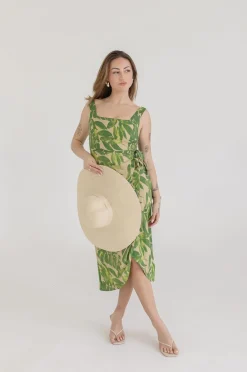 Waitlist 4/20 ♥ Cassandra Sleeveless Tropical Print Wrap Midi Dress Green