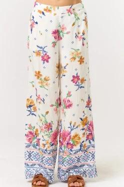 Waitlist 6/5 ♥ Demi Mid Rise Floral Print Wide Leg Pants White