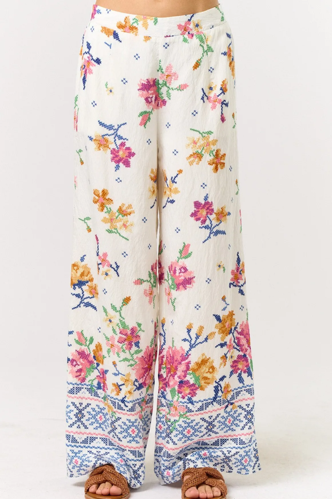 Waitlist 6/5 ♥ Demi Mid Rise Floral Print Wide Leg Pants White