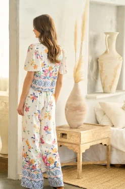 Waitlist 6/5 ♥ Demi Mid Rise Floral Print Wide Leg Pants White