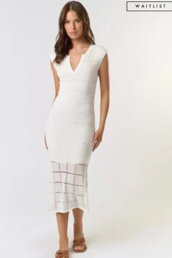 Waitlist 4/23 ♥ Devin Sleeveless Knit Overlay Midi Dress White