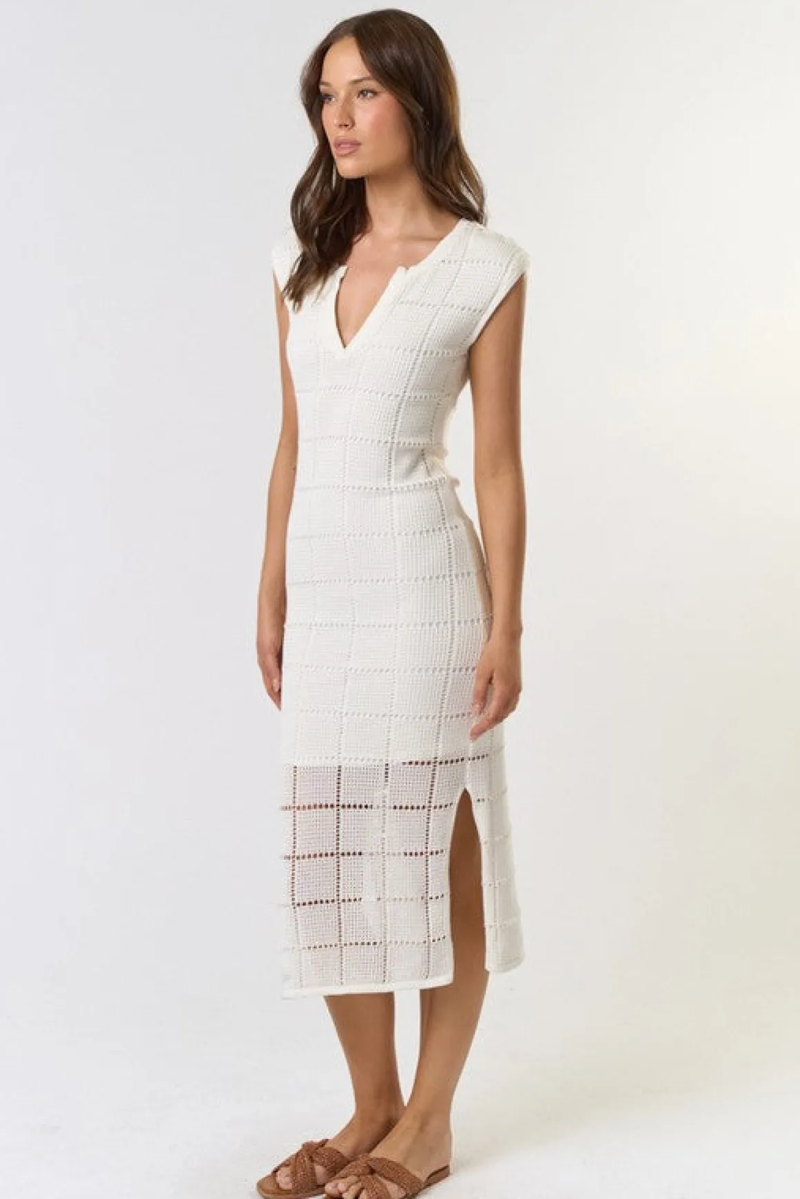 Waitlist 4/23 ♥ Devin Sleeveless Knit Overlay Midi Dress White
